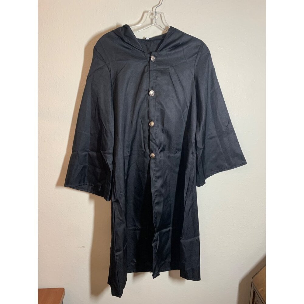 NWOT Button Up Cloak Black Costume Hooded Military Unisex Adult Size Small